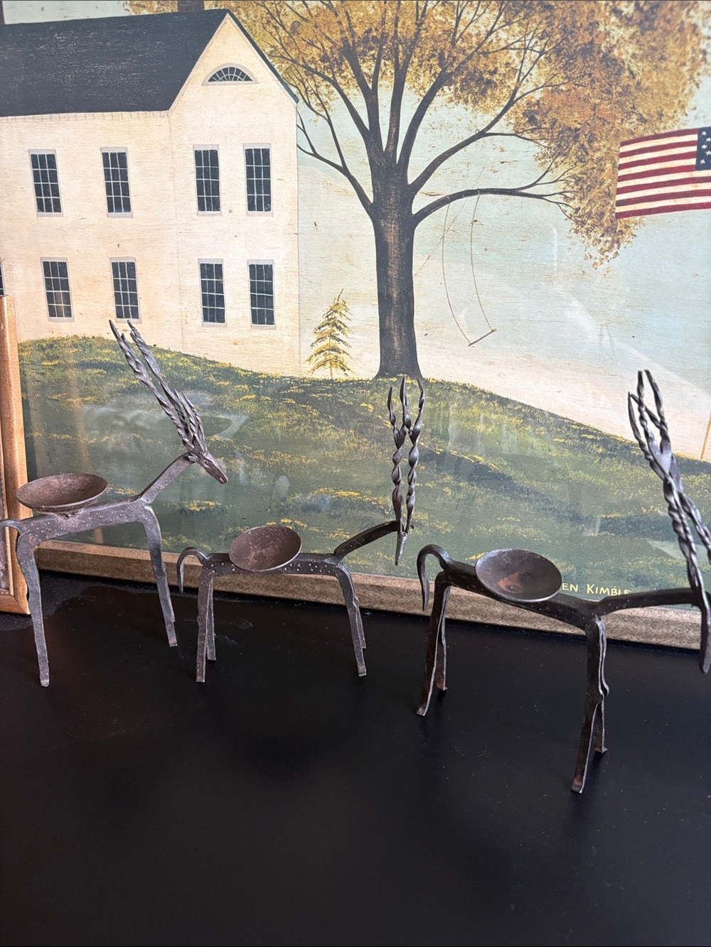 Vintage Brutalist Wrought Iron Reindeer Stag Figurine Candle Holder Fold Art (3)